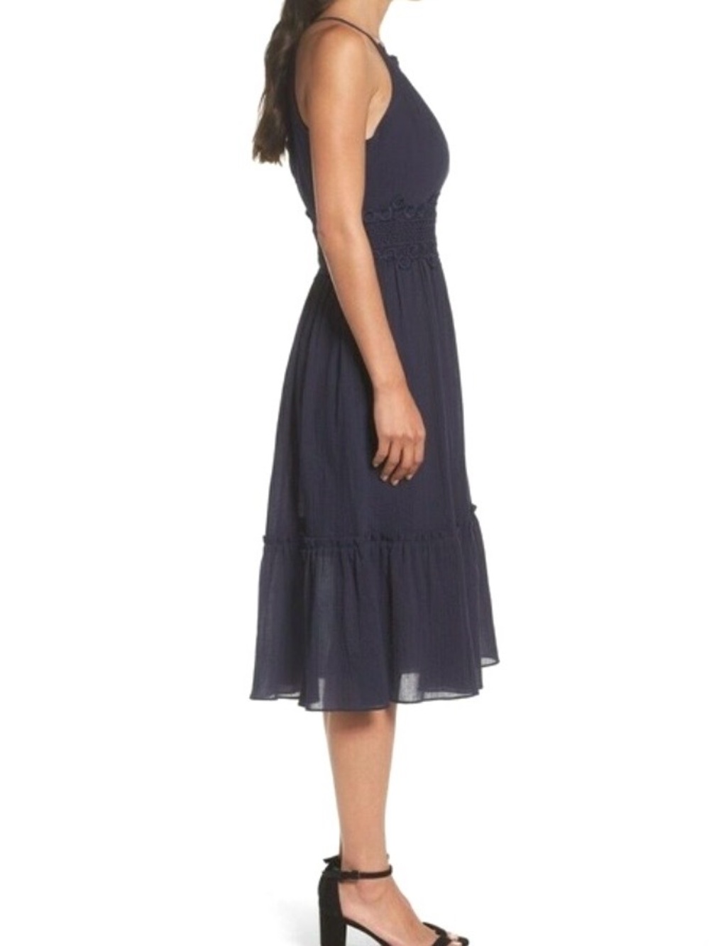 Eliza J Navy Blue Cotton Gauze Fit & Flare Strappy Sun Dress - Picture 3 of 13
